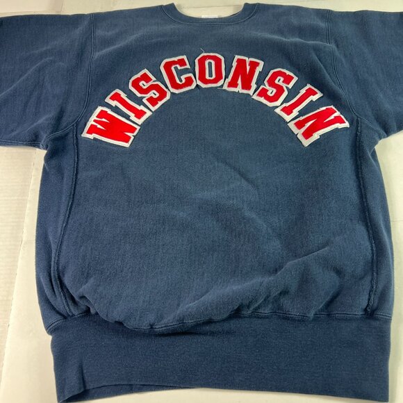 VTG Champion Reverse Weave Wisconsin Badger Sweatshirt Extra Large Blue Crewneck - Picture 6 of 14